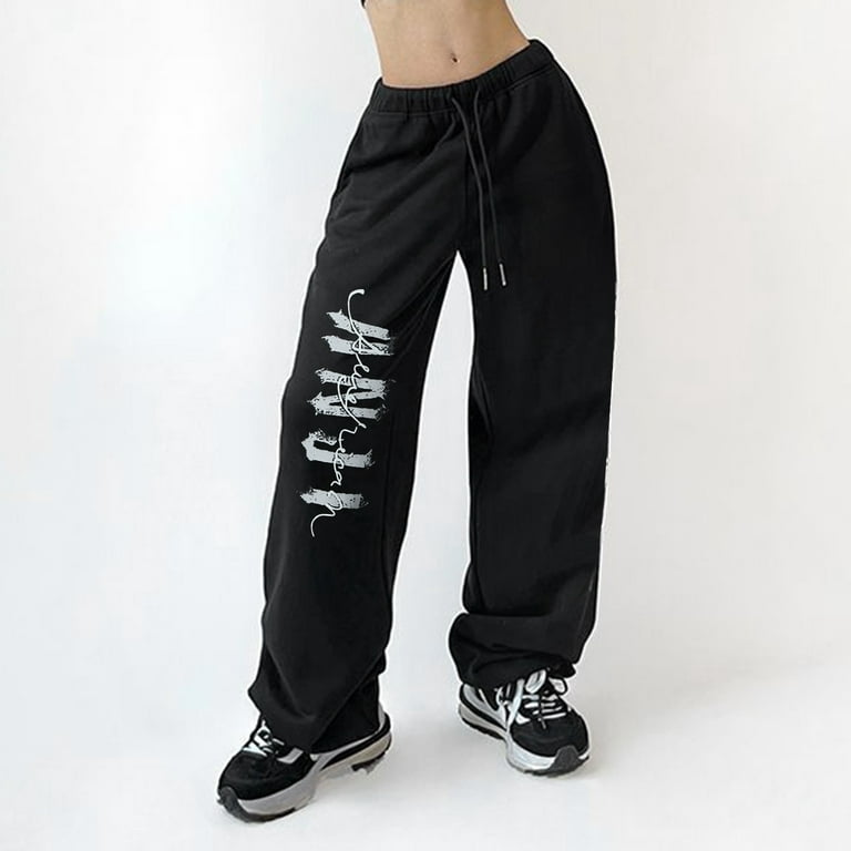 CAICJ98 Sweat Pants For Womens Womens Sweatpants Baggy High Waisted Fall  Pants Cinch Bottom Joggers with Pockets Black,XL 