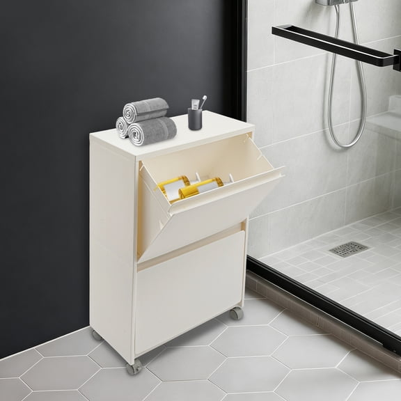 2-tier 40*19.5*60.5cm White Shoe Storage Cabinet Floor Standing Shoe Storage Cabinet for Entrance Foyer Living Room