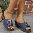 thumbnail image 2 of Dakaela Leather Slide Sandals for Women Chunky Heel Dressy Shoes Casual Wedding Party Pumps Blue 7, 2 of 7