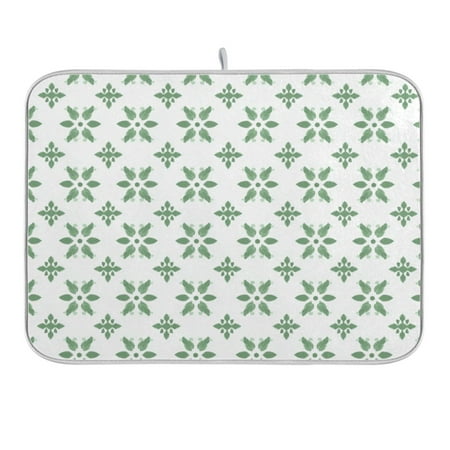 

Green Floral Motifs Dish Drying Mat for Kitchen Counter 16x18 In Absorbent Microfiber Reversible Mats Dish Drainer Protector Rack Pad for Coffee Bar Table