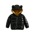 thumbnail image 1 of Qiylii Toddler Baby Winter Bear Ear Hood Coat, Solid Color Shine Long Sleeve Zipper Closure Down Cotton Jacket for Boys Girls,6M-5Years, 1 of 9