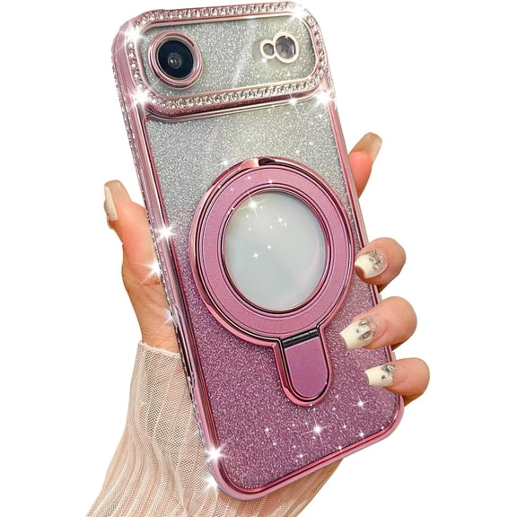 for iPhone 17 Air Magnetic Glitter Case [Compatible with MagSafe] Women Girls Bling Rhinestone Case with Stand Luxury Diamond Camera Protection Shockproof Case for iPhone 17 Air