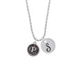 thumbnail image 2 of Delight Jewelry Silvertone Antiqued Round Seal - Initial - P - Silvertone Script Initial Disc - S - Charm Necklace, 20"+3", 2 of 4