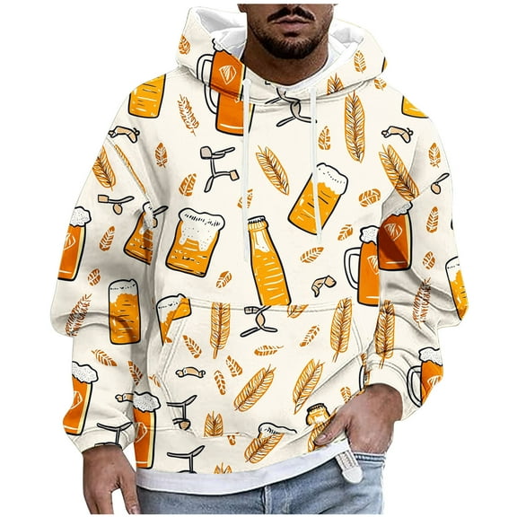 SGFCWSX Pullover Hoodie for Men Graphic Print Fleece with Drawstring Hood Casual Oversized Sweatshirt Orange Size L