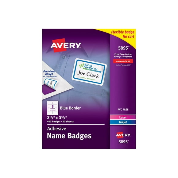 Avery Flexible Adhesive Name Badge Labels ,BADGE,SLFADHSV,LSR,NME,BE