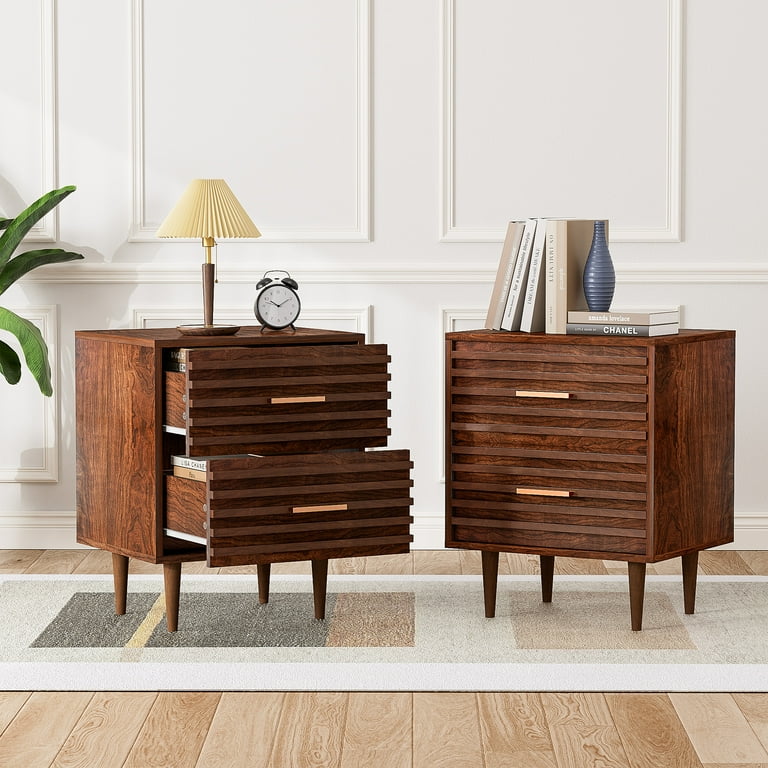 Alohappy Mid-century Nightstand Set, 2-pack Vintage Wooden Side