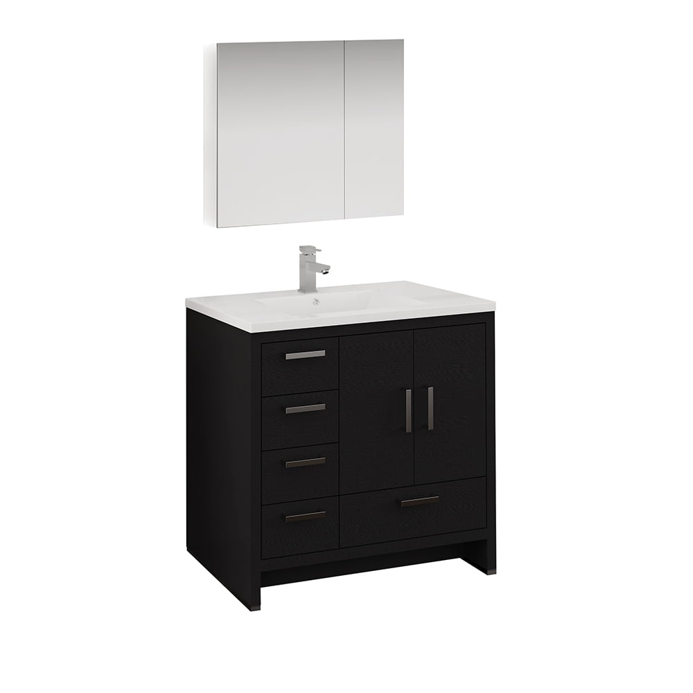 36" Dark Gray Oak Free Standing Bathroom Vanity, Medicine Left