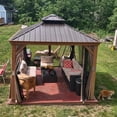 thumbnail image 3 of Domi Outdoor Living 12’x12’ Hardtop Gazebo with Wooden Coated Aluminum Frame, Galvanized Steel Double Roof, Curtains & Netting for Patio, Deck & Lawn,Wood Looking, 3 of 8