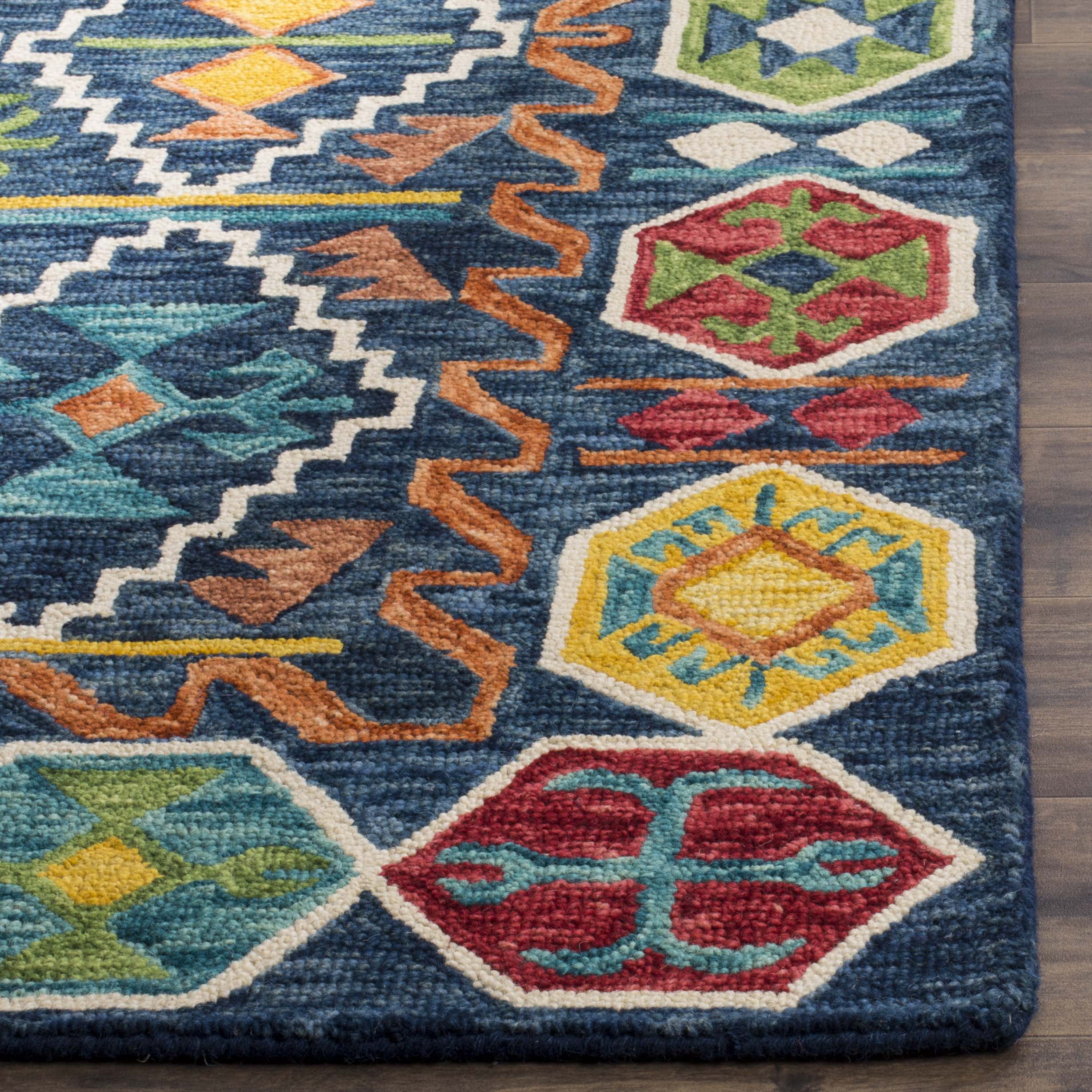 SAFAVIEH Aspen Joyce Southwestern Wool Runner Rug, Navy/Gold, 2'3" x 15'
