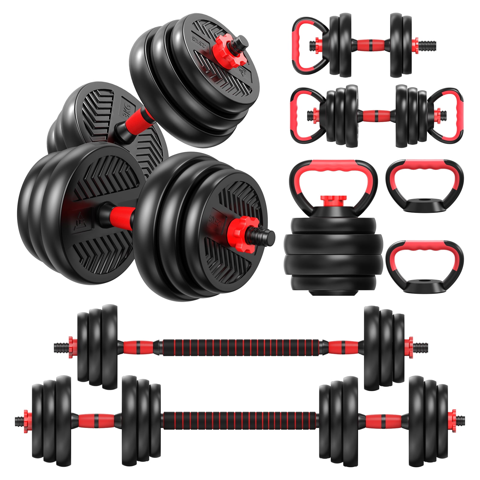 Fogcroll Adjustable Dumbbells Barbell Set,Free Weight Set with Connector, 4 In1 Dumbbells Set Used as Barbell, Kettlebells, Push up Stand, Fitness Exercises for Home Gym Suitable Men/Women