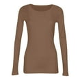 thumbnail image 5 of Mohiass Womens Long Sleeve Stretch Crewneck Ribbed T-Shirt Slim Fit Casual Basic Tops Khaki XL, 5 of 8