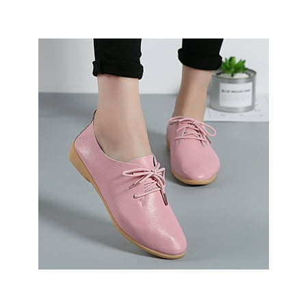 

Ymiytan Women Flats Memory Foam Loafers On Casual Shoes Driving Lightweight Non-slip Lace Up Walking Shoe Pink 9