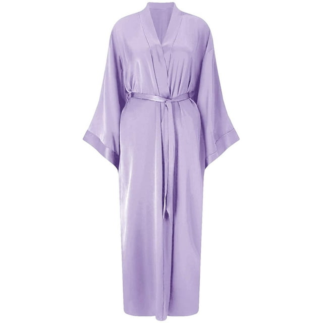 Women's Long Silk Robe Satin Kimono Lightweight Bathrobe for Bridesmaids