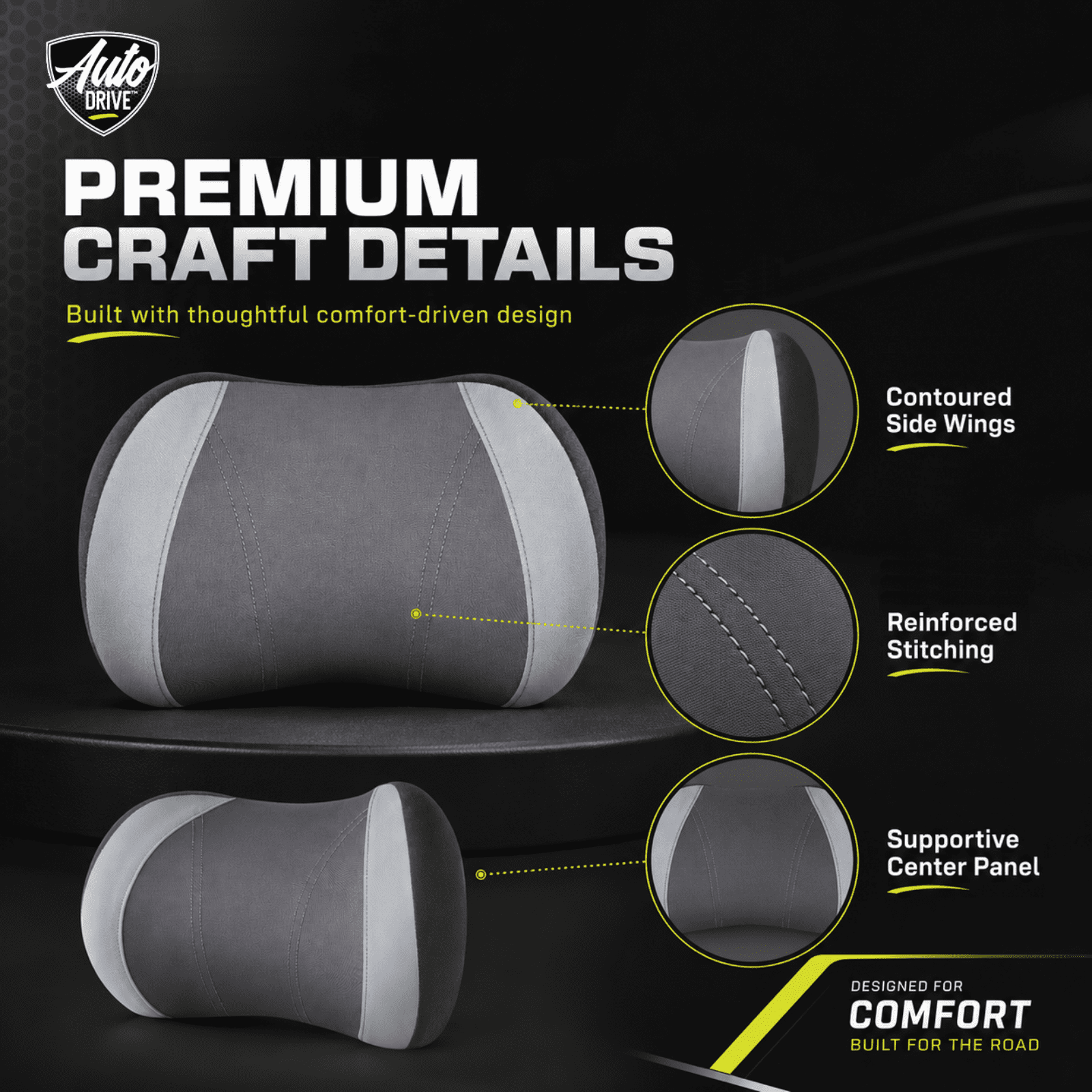 Auto Drive Waterproof Headrest Pillow, Comfortable Car Neck Support Cushion, Ergonomic Headrest Cushion for Driving, Non-Slip Car Seat Neck Pillow, Universal Fit, Black&Gray