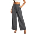 thumbnail image 2 of Oiangi Wide Leg Dress Pants for Women High Waist Stretchy Ruched Slacks Casual Basic Business Work Trousers with Pockets Dark Gray S, 2 of 9