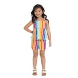 Wonder Nation Toddler Girls Cotton Poplin Striped Peplum Top and Short Set, 2-Piece, Sizes 12M-5T