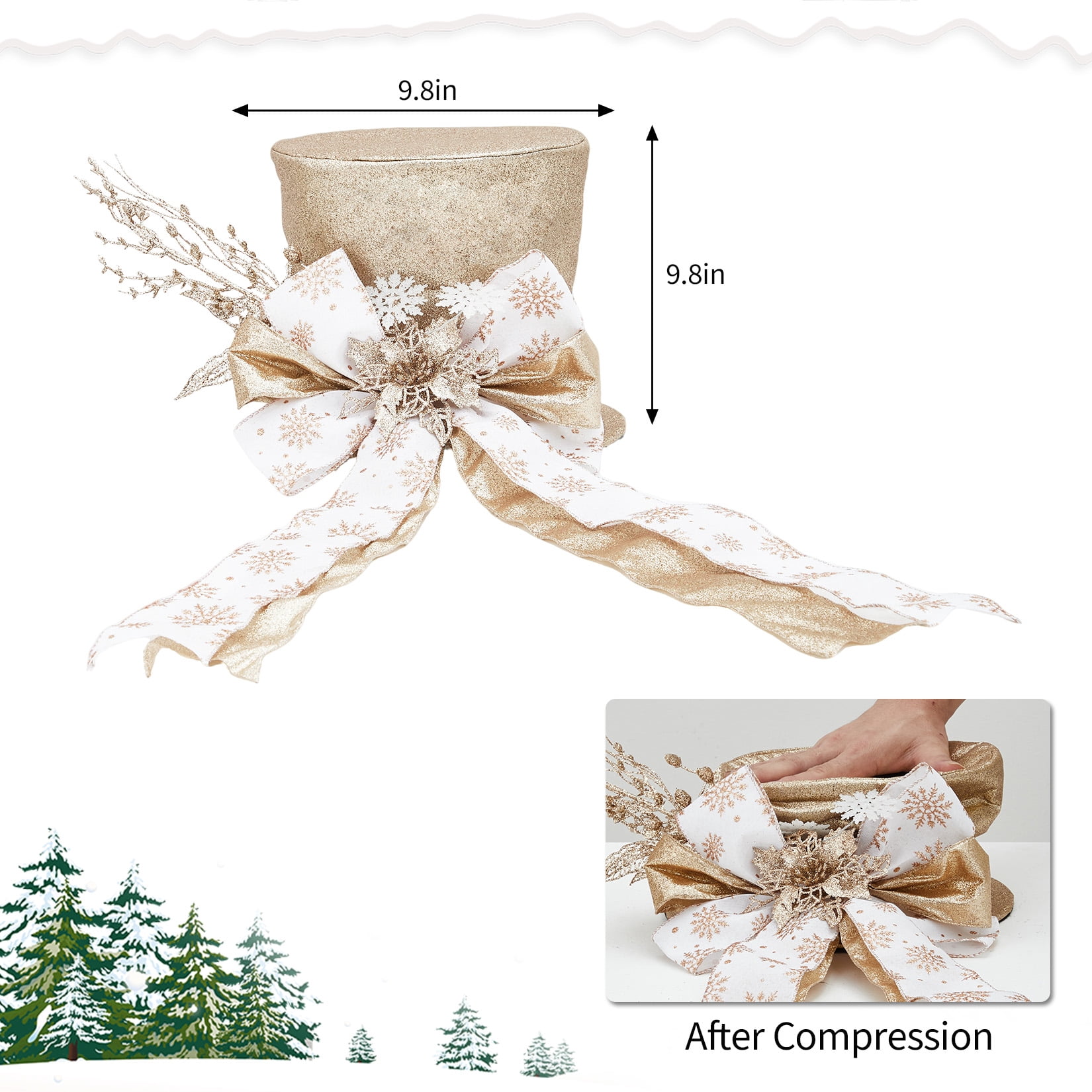 Towallmark Christmas Tree Topper, Ribbon Bow Topper for Tree,Xmas Ornaments for Holiday Decor, Great Gift Christmas Decoration,9.84 x 9.84 in