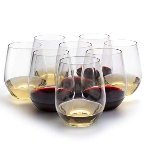 For Pool Parties Dishwasher-Safe Set of 4 TaZa Unbreakable Plastic Wine Glasses stemless: Elegant Shatterproof Tritan Outdoor wine glasses 16 Ounce 