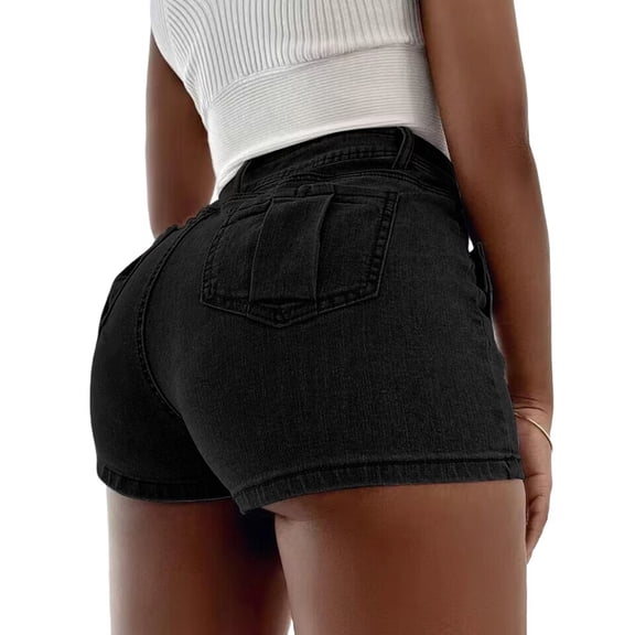 Women'S High Waisted Denim Skorts with Asymmetrical Button Wrap Design
