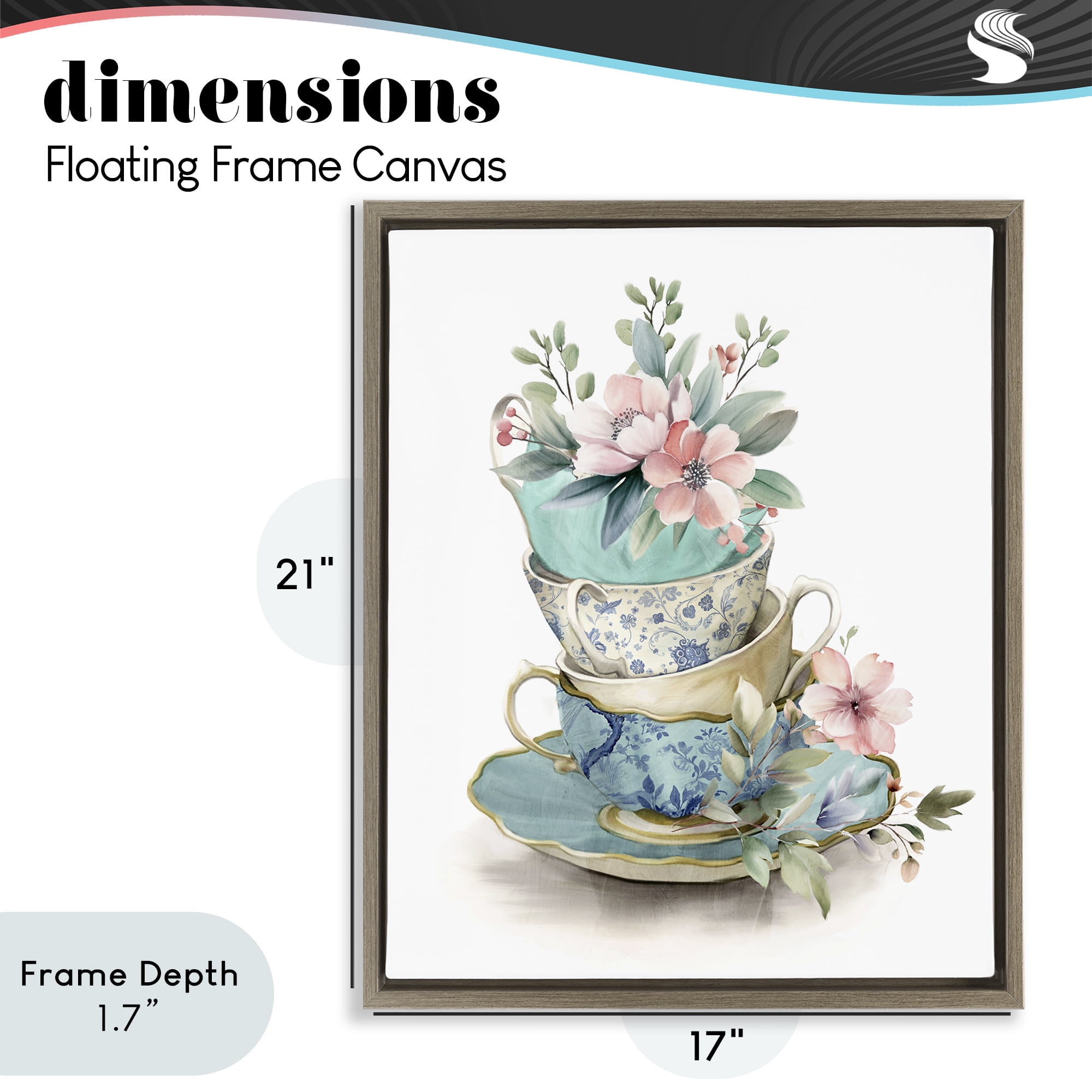 Stupell Industries Tea Cup Chinoiserie Blossoms Brown Framed Floater Canvas Wall Art, design by Kim Allen