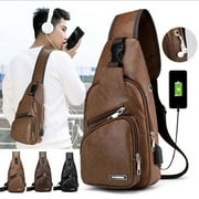 SHE Men Shoulder Bag USB Charging Sports Crossbody Sling Chest Pack Handbag