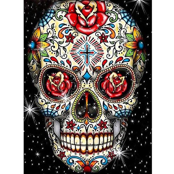 30x40cm Juego De Pintura De Arte De Diamantes 5D para Niños Adultos - Calavera Y Tibias Cruzadas, Manualidades De Bordado De Diamantes Completos, Diamantes De Imitación De Cristal De Lona P