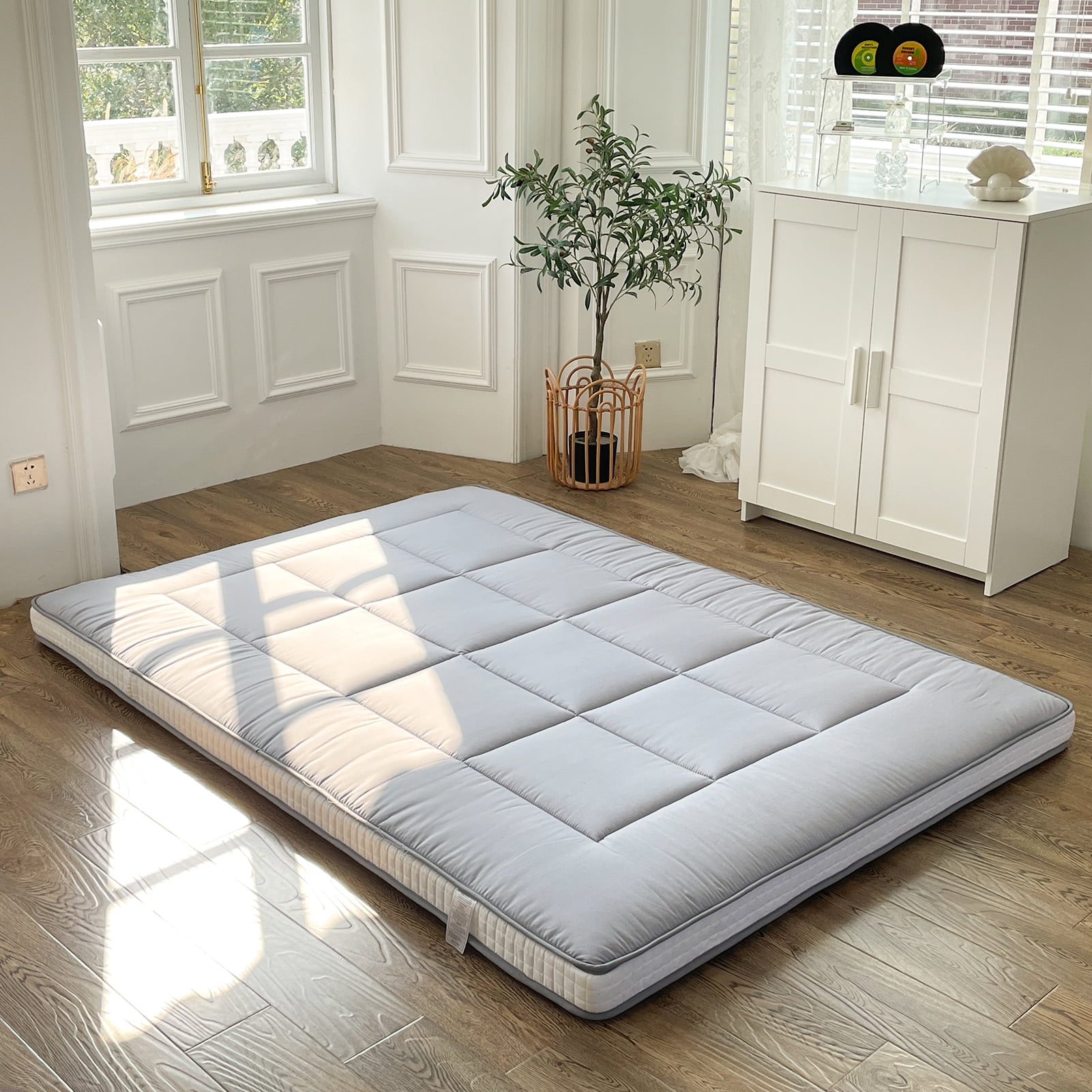 Futon Mattress, Padded Japanese Floor Mattress Quilted Bed Mattress Topper, Extra Thick Folding Sleeping Pad, Full Size