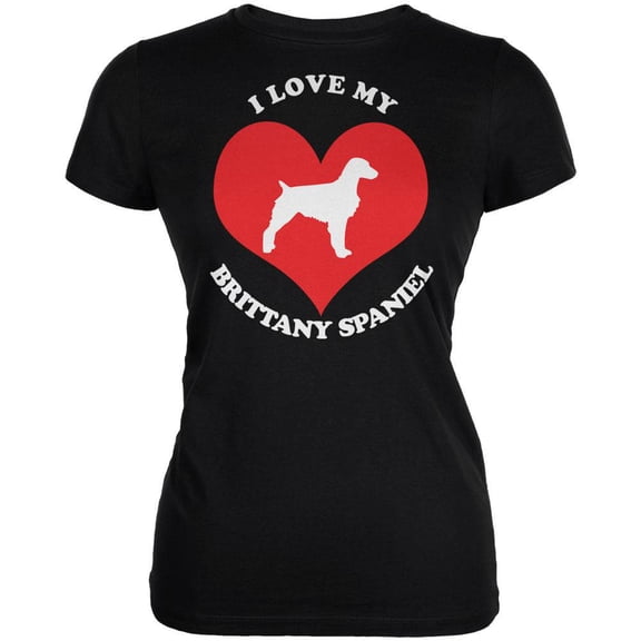 Valentines I Love My Brittany Spaniel Black Juniors Soft T-Shirt - 2X-Large