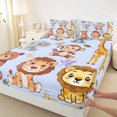thumbnail image 3 of Manfei Cartoon Animals Bed Sheets 4pcs for Boys Girls, Lion Tiger Giraffe King Sheets, Elephant Monkey Bear Sheet Set, Purple Ultra Soft Home Decor, 3 of 7