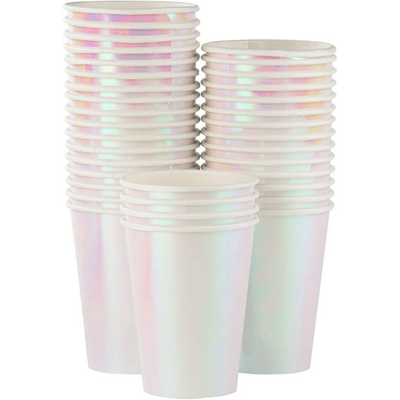 Juvale Mermaid Cups - 36 Count, 12 Oz - Iridescent Foil Paper Cups Compostable for Party Supplies, Baby Showers, Pool & Luau Parties, Picnics