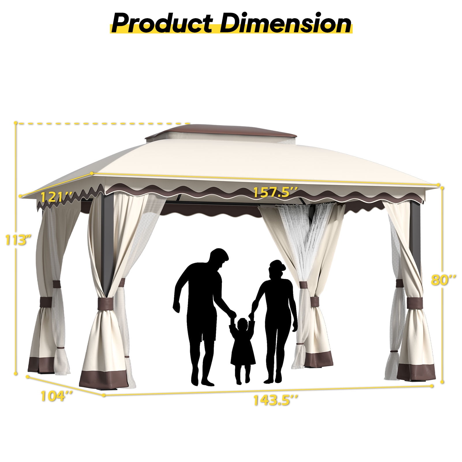 YIKEMA 10×13 Heavy Duty Outdoor Gazebo with Mosquito Netting & Double Roof, Khaki
