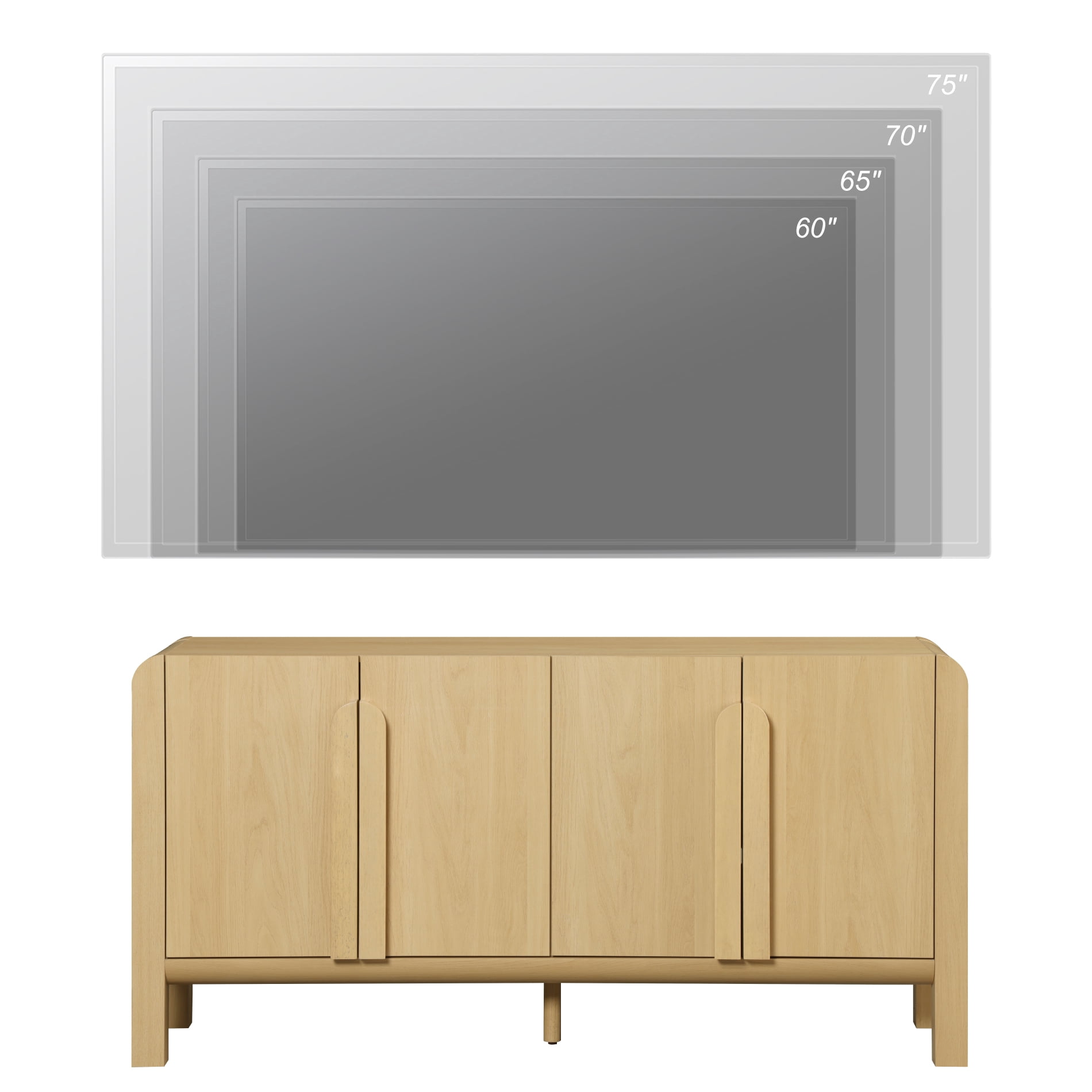 63" Modern TV Stand with Storage, Entertainment Center with Adjustable Shelves,Wooden TV Console with 4 Doors for Living Room