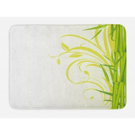- Green Bath Mat, Bamboo with Artistic Floral Curly Leaves Asian Feng Shui Zen Garden, Non-Slip Plush Mat Bathroom Kitchen Laundry Room Decor, 29.5 X 17.5 Inches, Lime Green Pale Green White, Ambesonne