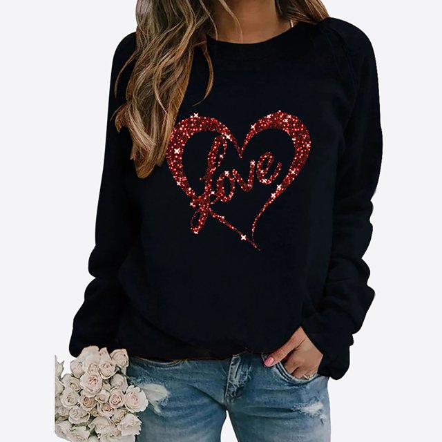 Meichang Womens Long Sleeve Spring Tops Valentines Day Shirts Cute Tops Heart Print Womens Tops Crew Neck Spring T Shirts