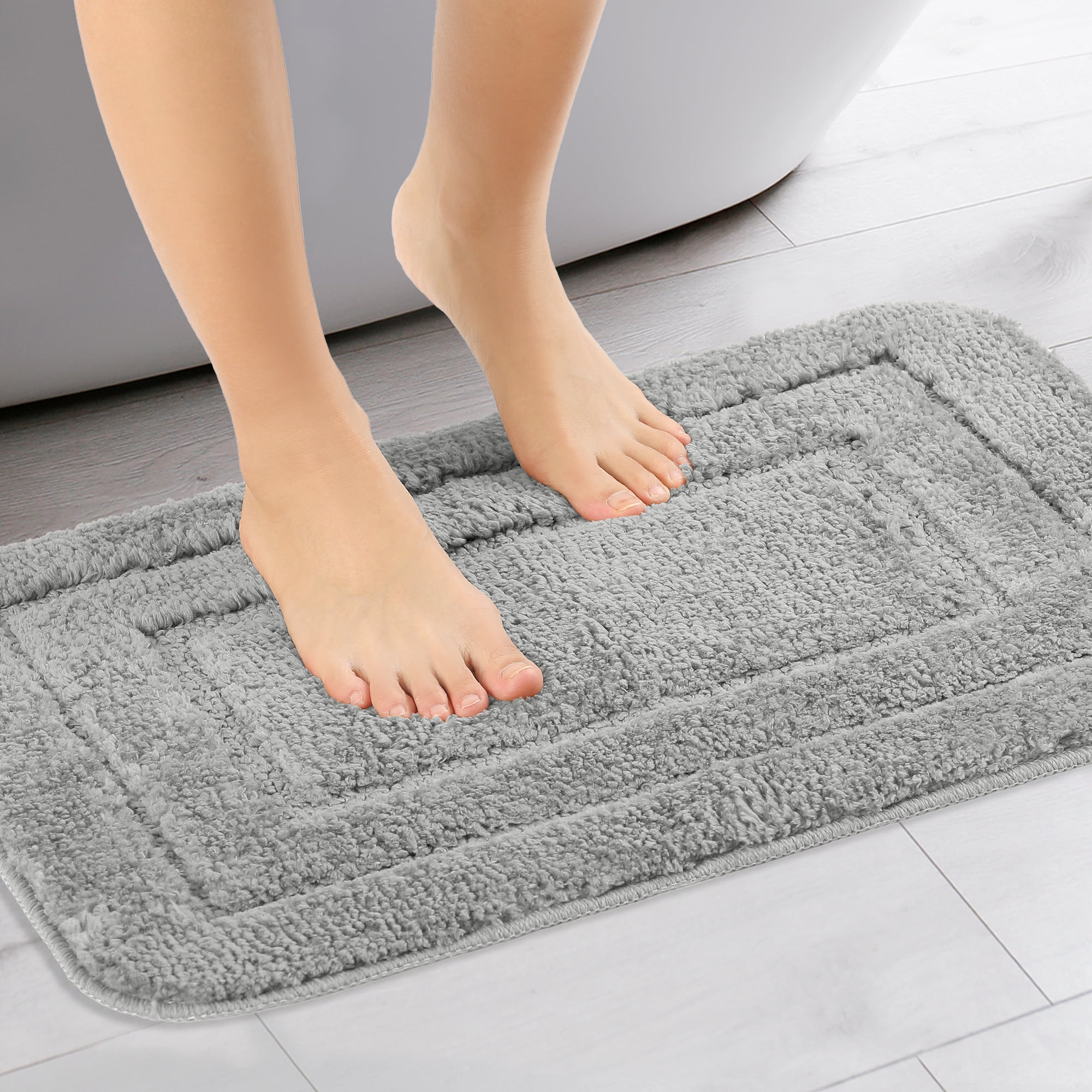 Unique Bargains Soft Absorbent Bath Mats 2 Pcs Non-Slip Plush Bathroom Rugs Dark Gray 16" x 24"