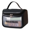 thumbnail image 1 of Bolsa de cosméticos transparente de gran capacidad de pvc con perspectiva, bolsa de artículos de tocador esmerilada, con tapa de PU negra, 1 of 5