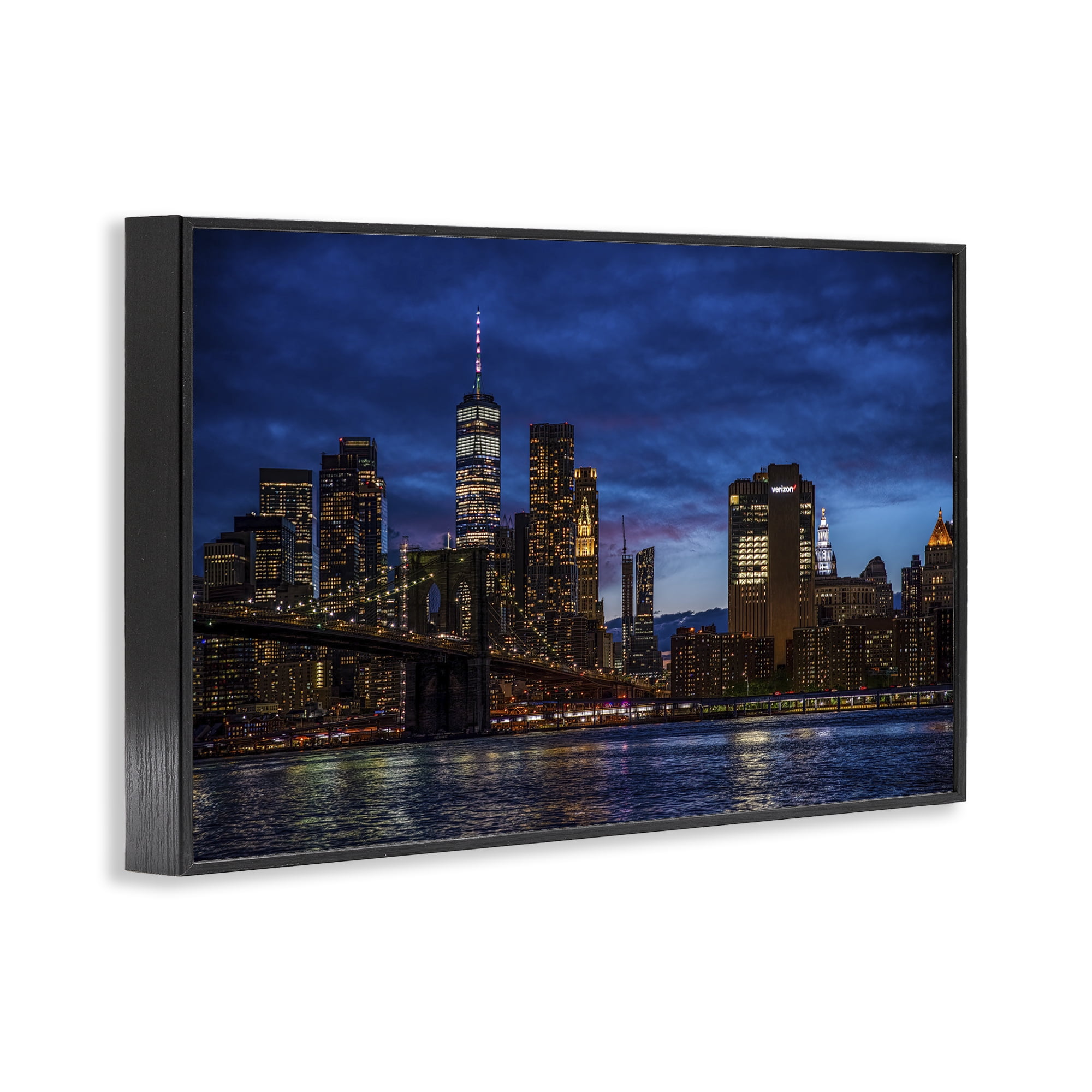 Stupell Industries Brooklyn Bridge at Night Black Framed Giclee Art, design by Tim West