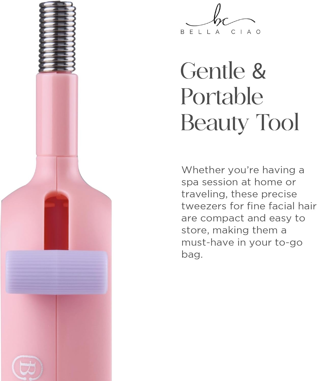 Bella Ciao Coil-Spring Facial Hair Remover Tweezers, One-Handed Hair Removal Tool, Pink