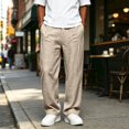 thumbnail image 4 of Dweltoz Men Linen Cargo Pants Baggy Elastic Waist Trousers Lightweight Breathable Wide Straight Leg Workwear with Pockets,Khaki L, 4 of 6