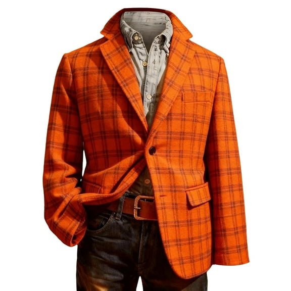 Adeawade Christmas Men Blazers Coat Long Sleeve Arrival Jacket Fit Notch Lapel For Christmas Holiday Party Wedding And Formal Events Jacket Christmas Tree Prints V-Neck Coat Orange L