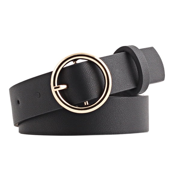 New Round Faux Leather Belt Women's Personality Belt Casual Round Buckle Belt Belt mens belt Black