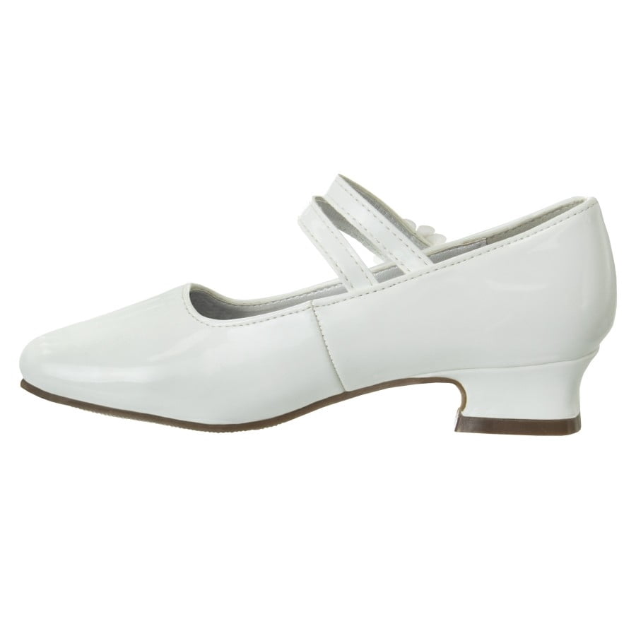 Josmo Girls Flower Mary Jane Dress Shoes. (Little Kids Big Kids)., White Patent, 2