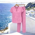 thumbnail image 6 of YanHoo Cotton Linen Sets for Women 2 Piece Summer Outfits Short Sleeve V Neck Top Wide Leg Pants Matching Casual Set, 6 of 7