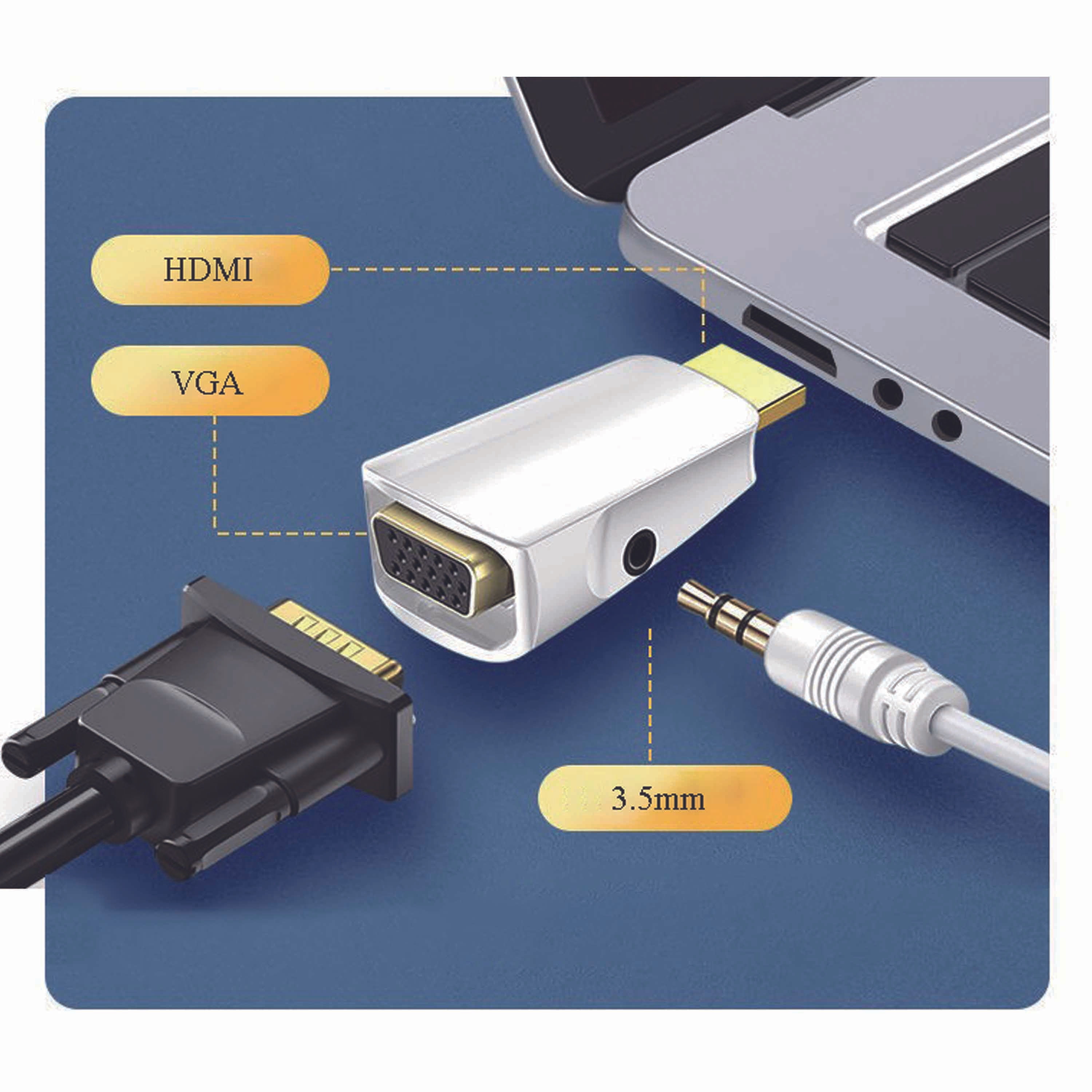 HDMI Male To VGA Female Adapter,With 3.5mm Audio Converter Wire Compatible With PC,Monitor,Projector,1080p HD-Black-5pack