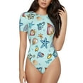 thumbnail image 2 of Goofa Sea Shells 2 Printed Women Rash Guard Short Sleeve,Tummy control Swimsuit Surfing Swimsuit Bathing Suit One Piece Swimsuit UPF 50-, 2 of 9