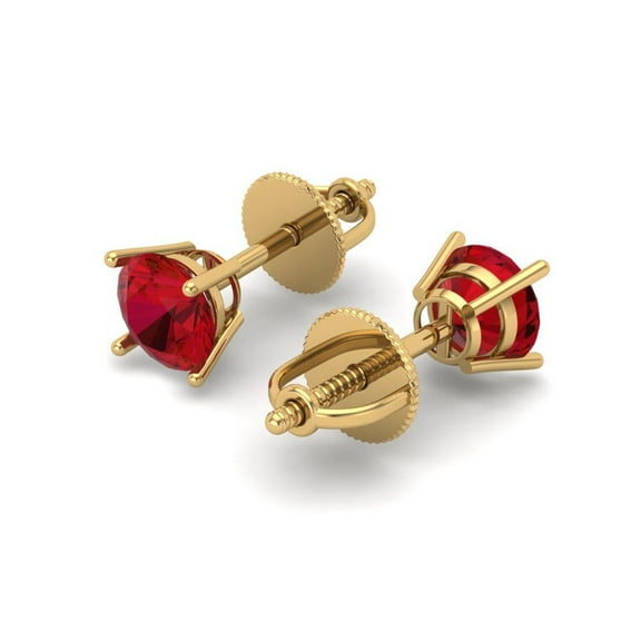 0.2 Ct Round Cut Studs Red Ruby 14K Yellow Solid Solid Gold Everyday Dainty Earrings Screw Back