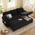 thumbnail image 1 of AECOJOY Canapé-Lit avec Rangement, Sectionnels avec Ports de Recharge USB et Porte-Gobelet, Lin Noir, 1 of 10