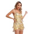 thumbnail image 2 of inlzdz Women's Latin Dance Dress Salsa Cha-Cha Rumba Ballroom Dance Costume Cocktail Fringe Dress Gold M, 2 of 7
