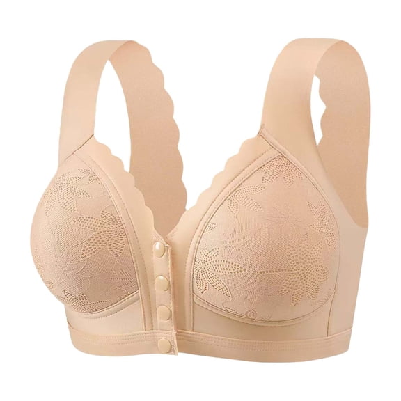 MEICHEN Wireless Daisy Bras for Middle and Elderly Women Fashion Solid Plus Size Front Closure Underwear Seamless Bralettes