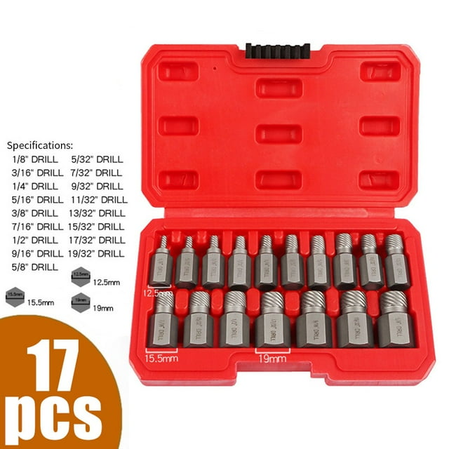 17Pcs Screw Extractor Set Damaged Broken Bolt Screw Extractor Hex Head Extractor